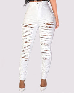 Fringe Hem Skinny Denim Jeans White S/0-2