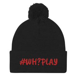Alotofit WH?PLAY Red Embroidered Pom-Pom Beanie