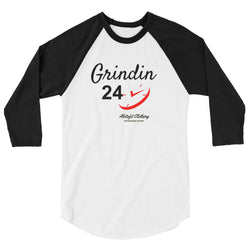 Alotofit Grindin 24/7 Blk/Red Text 3/4 sleeve raglan shirt