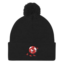 Alotofit Original Logo Red/Wht/Blk Embroidered Pom Pom Knit Cap