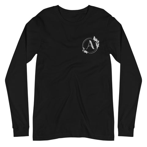 Alotofit Luxury A White Embroidered Logo Unisex Long Sleeve Tee