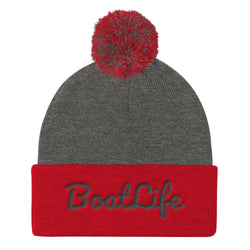 Alotofit BoatLife Black Embroidered Pom Pom Knit Cap