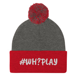 Alotofit WH?PLAY White Embroidered Pom-Pom Beanie