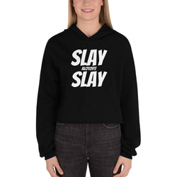 Alotofit Slay Slay White Text Crop Hoodie