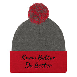 Alotofit Know Better Do Better Black Embroidery Pom Pom Knit Cap