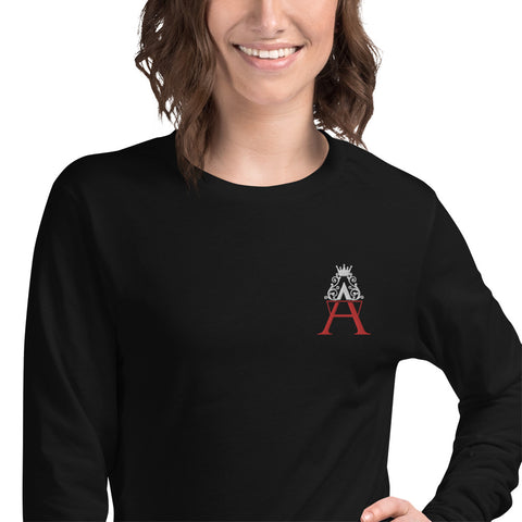 Alotofit Royal A Wht/Red Embroidered Unisex Long Sleeve Tee
