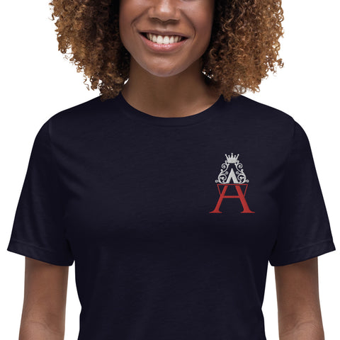 Alotofit Royal A Wht/Red Embroidered Logo Women's Relaxed T-Shirt